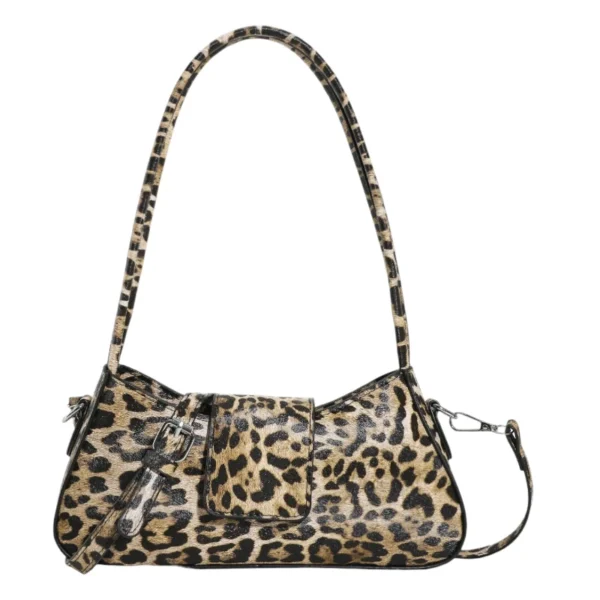 Petit sac à main léopard avec bandoulière, motif animal imprimé, chic et tendance.