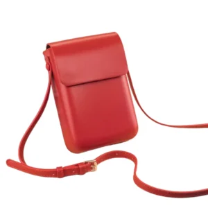 Sac à main format smartphone avec rabat, couleur rouge, avec bandoulière fine