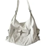 Sac-main-blanc-grande-capacité-style-punk-gothique-01 Sac à main blanc grande capacité, style punk gothique avec une étaoile à 4 branches.