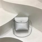 Mini sac à main carré au design compact, de couleur argentée.