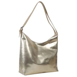 Sac à main doré luxueux et minimaliste sur fond blanc
