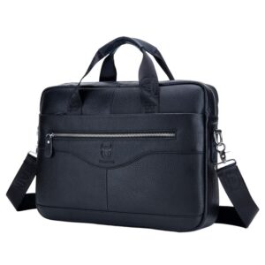 Sac à main homme cuir robuste et durable noir sur fond blanc