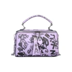 Sac à main original violet avec des graffitis noirs, vaec des motifs tour eiffel