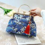 Sac à main original et vintage en tissu de couleur bleu