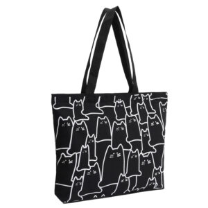 Sac à main tissus noir original et créatif à motifs de chats sur fond blanc