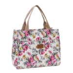 Sac à main tissus raffiné orné de motifs floraux sur fond blanc