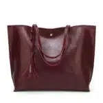 Sac à main lycée décontracté spacieux avec pampille couleur rouge foncé