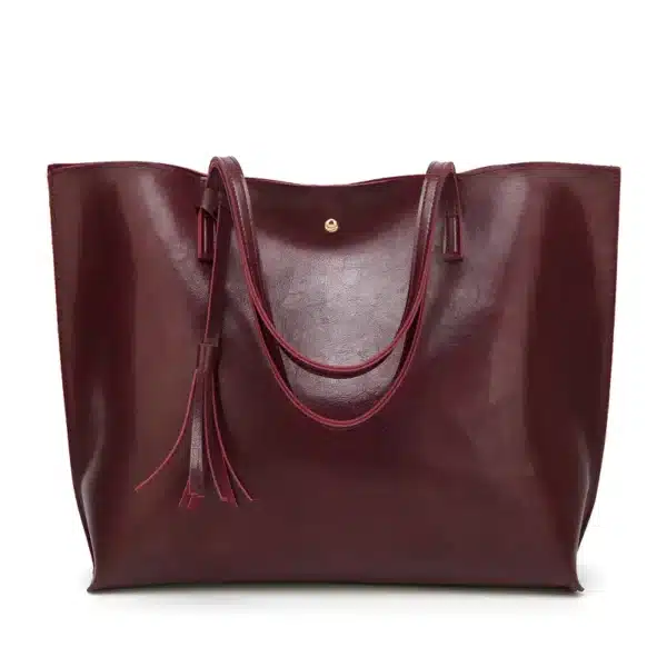 Sac à main lycée décontracté spacieux avec pampille couleur rouge foncé