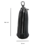 porte clé porte monnaie noir avec fermeture zippée et mousqueton pour accrocher les clés vue des dimensions