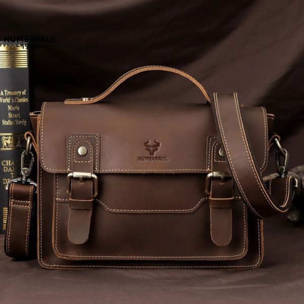 Sac à main homme cuir marron pratique et décontracté