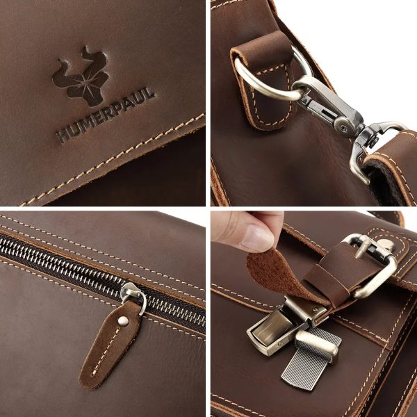 Sac à main homme cuir marron pratique et décontracté vue des détails