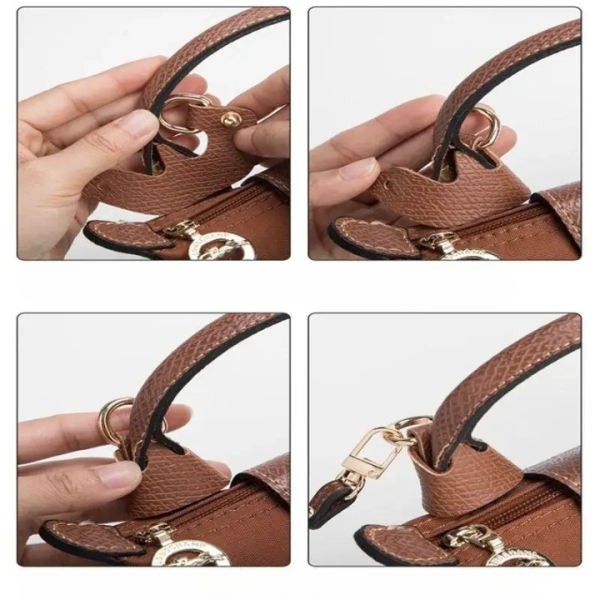 Sangle de sac à main réglable marron en simili cuir,détails de l'accroche